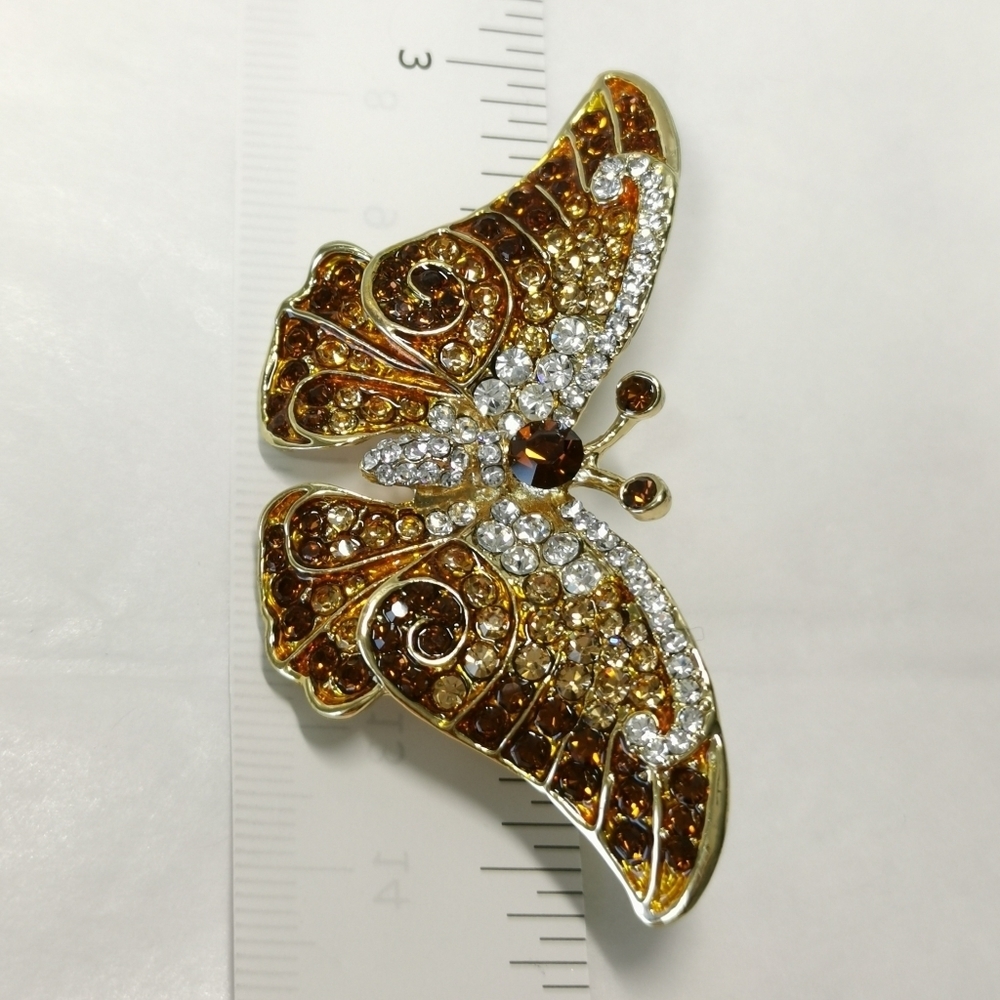 Topaz Crystal butterfly brooch pin in gold tone ๐ - Picture 2 of 7
